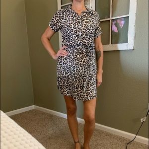 Small leopard mini dress, worn once, belted.